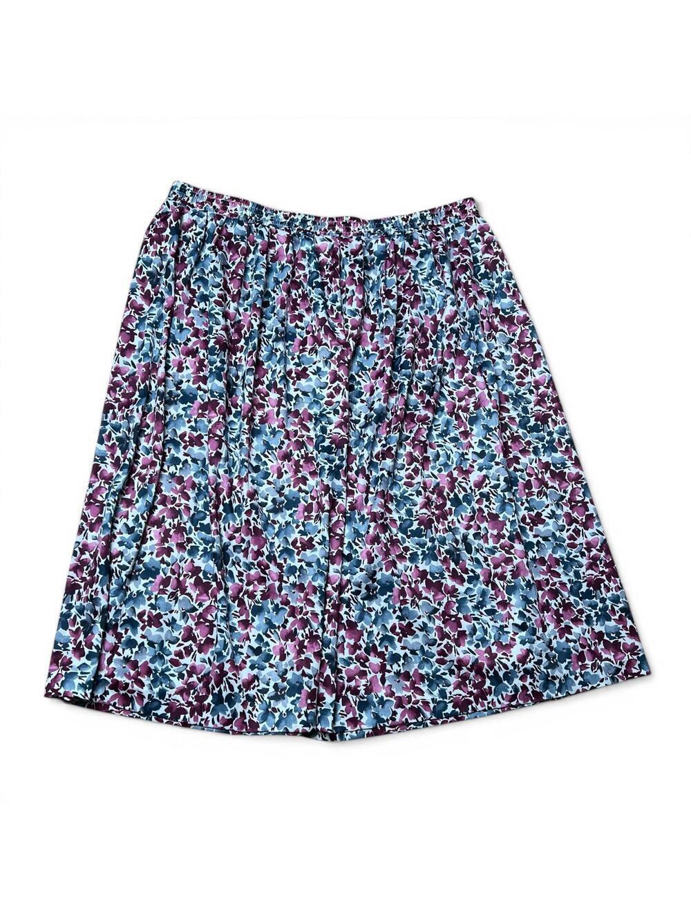 Vintage Floral Pattern Elastic Waist Midi Skirt Size L